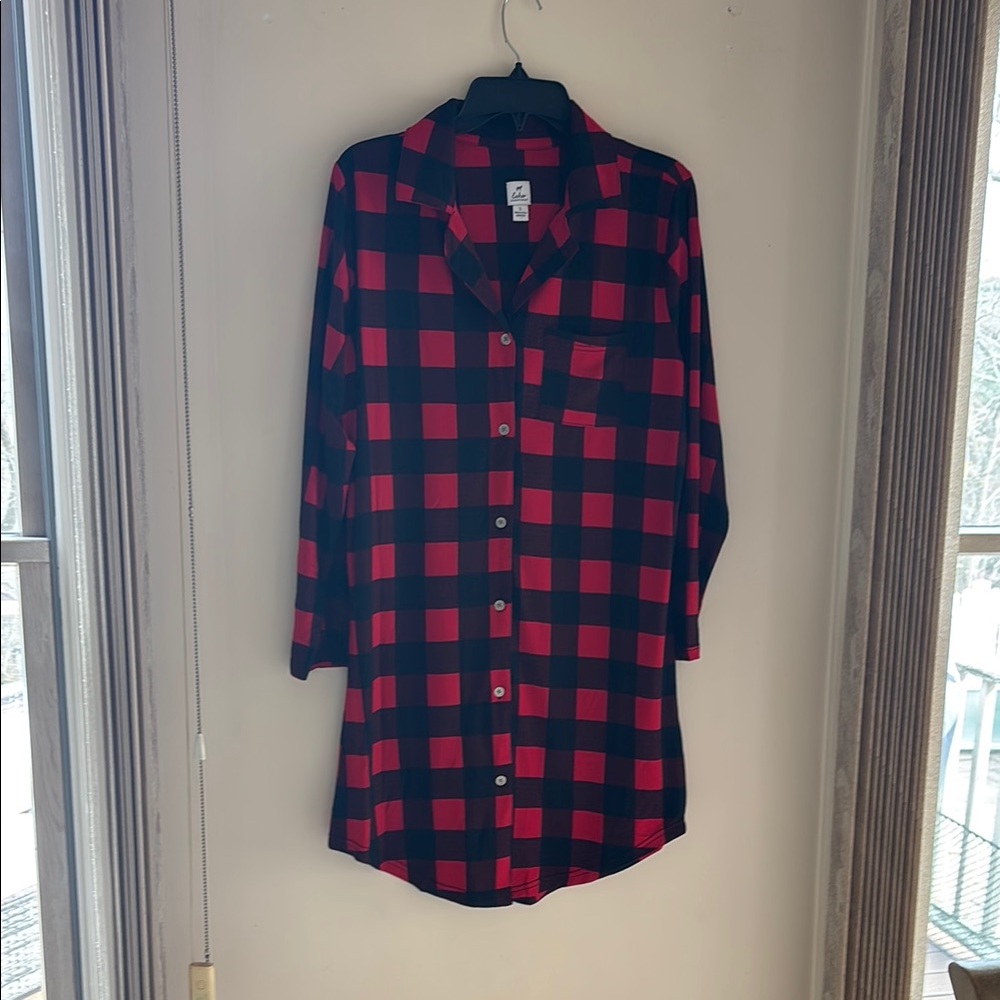 Red and Black Plaid Button-Up Shirt